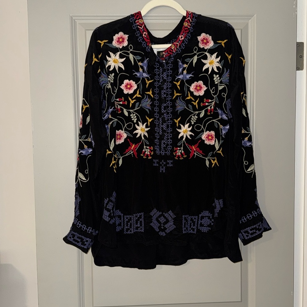 Johnny Was silk quarter button down top